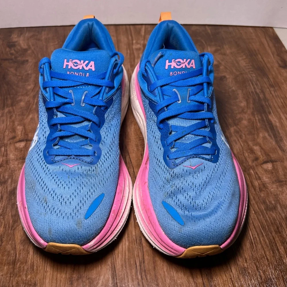 Hoka Womens Bondi 8 Running Coastal Sky All Aboard Sneakers Shoes Blue Pink 8.5B_2